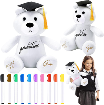 11 Pcs Graduation Autograph Stuffed Dog Owl for Kids with Colorful Fabric Markers Pens Congrats Grad Plush Autograph Stuffed Animal with Graduation Cap for Graduation Party Gift Supply (Owl)