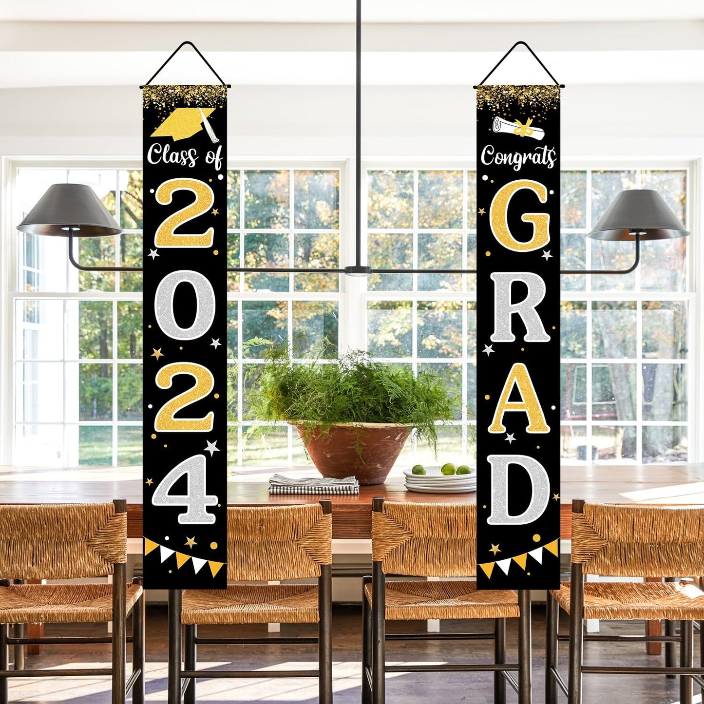 Graduation Decorations 2024 GRAD Banner Black Graduation Party Decorations 2024 Porch Door Welcome Banners for Class School