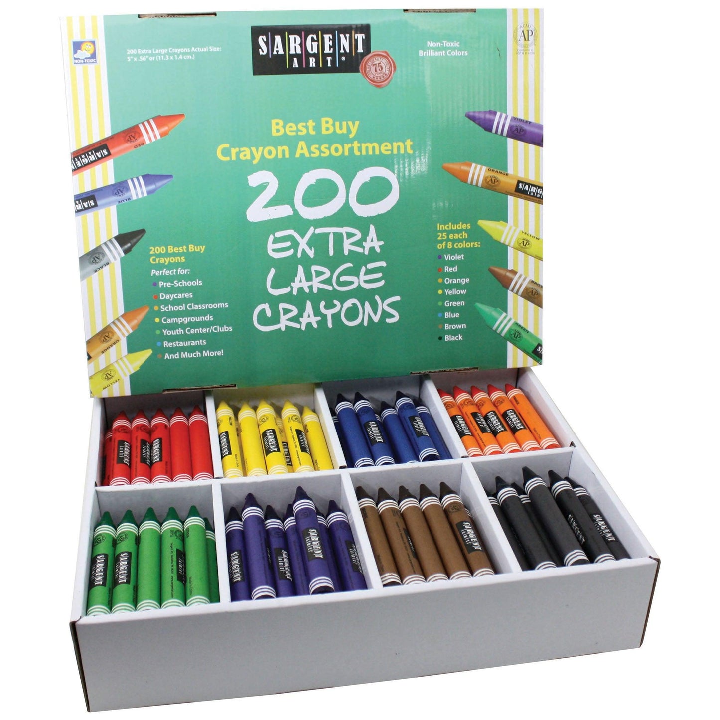 Best-Buy Crayon Assortment, Extra Large Size (Big Ones), 8 Colors, 200 Count - Loomini