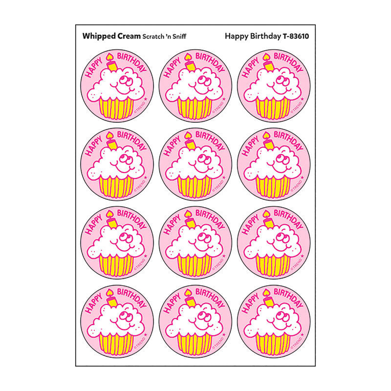 Happy Birthday/Whipped Cream Scented Stickers, Pack of 24