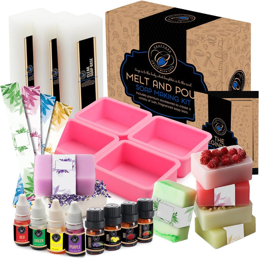 Soap Making Kit for Adults and Kids - Soap Making Supplies with Glycerin Soap Base, Silicone Molds, Fragrance Oils & More Melt and Pour Soap DIY Craft Kits