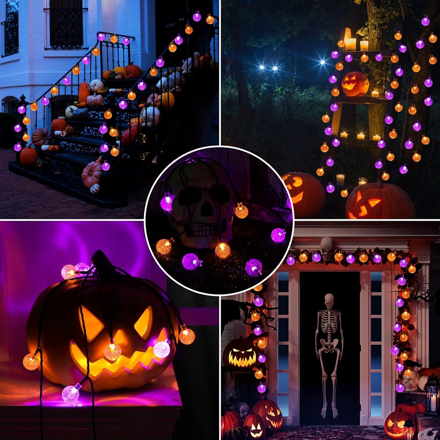 Orange Solar Halloween Lights, 72FT 100 LED Halloween Globe Lights, 8 Modes Waterproof Halloween Lights for Halloween Decoration