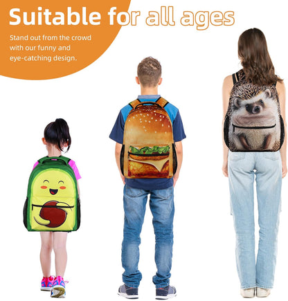 Hamburger Backpack for Boys Girls Funny Laptop Travel Laptop Daypack School Bag with Multiple Pockets for Kids17-Inch