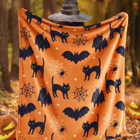 Halloween Fleece Throw Blanket - Printed Bat Blanket for Halloween, Decorative Blanket for Couch, Sofa, Bed, Halloween Flannel Soft Throw Blanket for Women, Men, Kids, 50"X60"