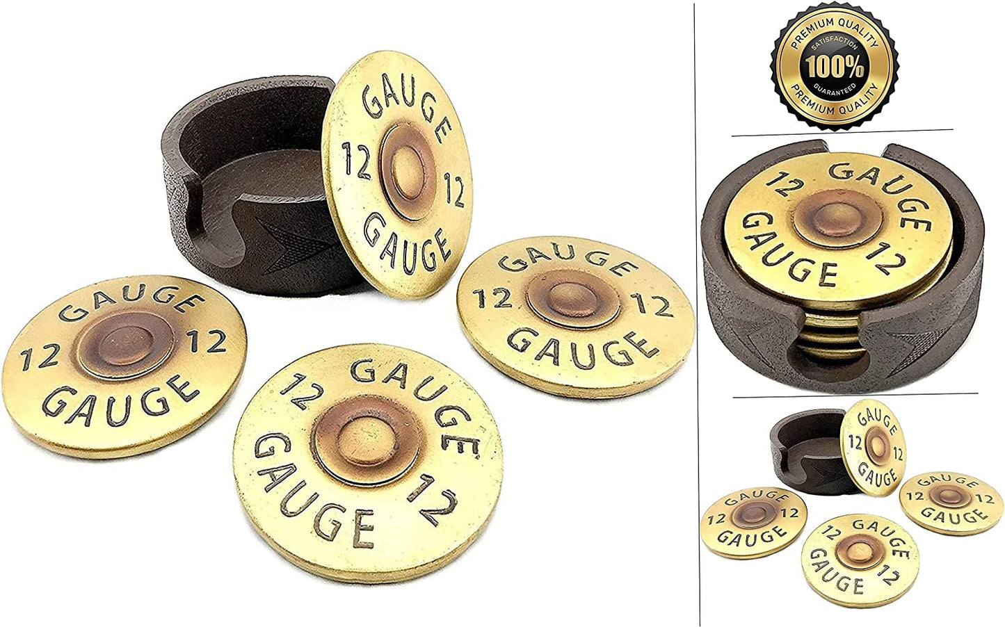 Shotgun Coasters 12 Gauge Shell Set 5 Pcs Holder Buckshot Gun Solid Strong Man Cave Bullet Bar Drink Hunting Cabin Lodge Dining Woodland Furniture Gifts Rustic Decor