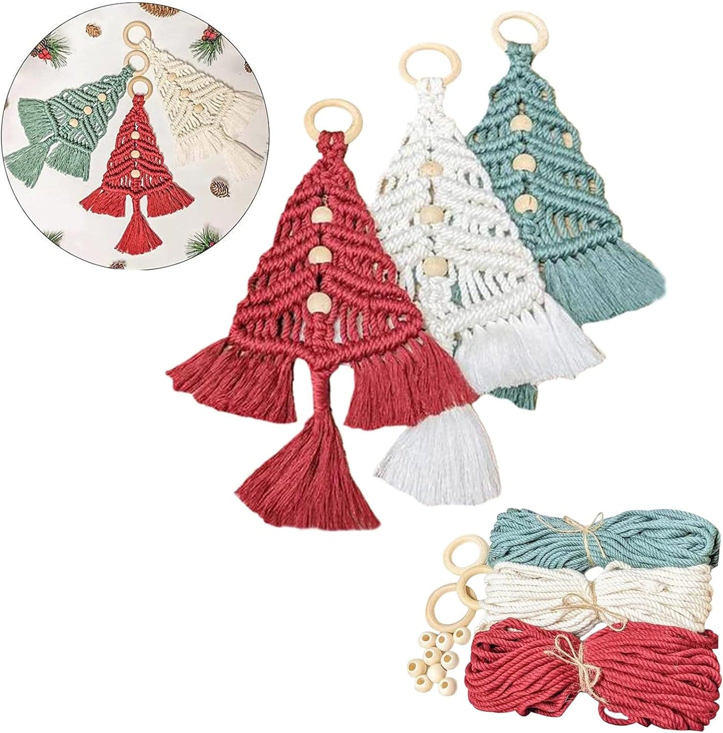 3PCS Christmas Tree Macrame Kit, Christmas Macrame Woven Tree DIY Kit, Woven Macrame Christmas Trees DIY Wall Hangings, Macrame Kits for Adults