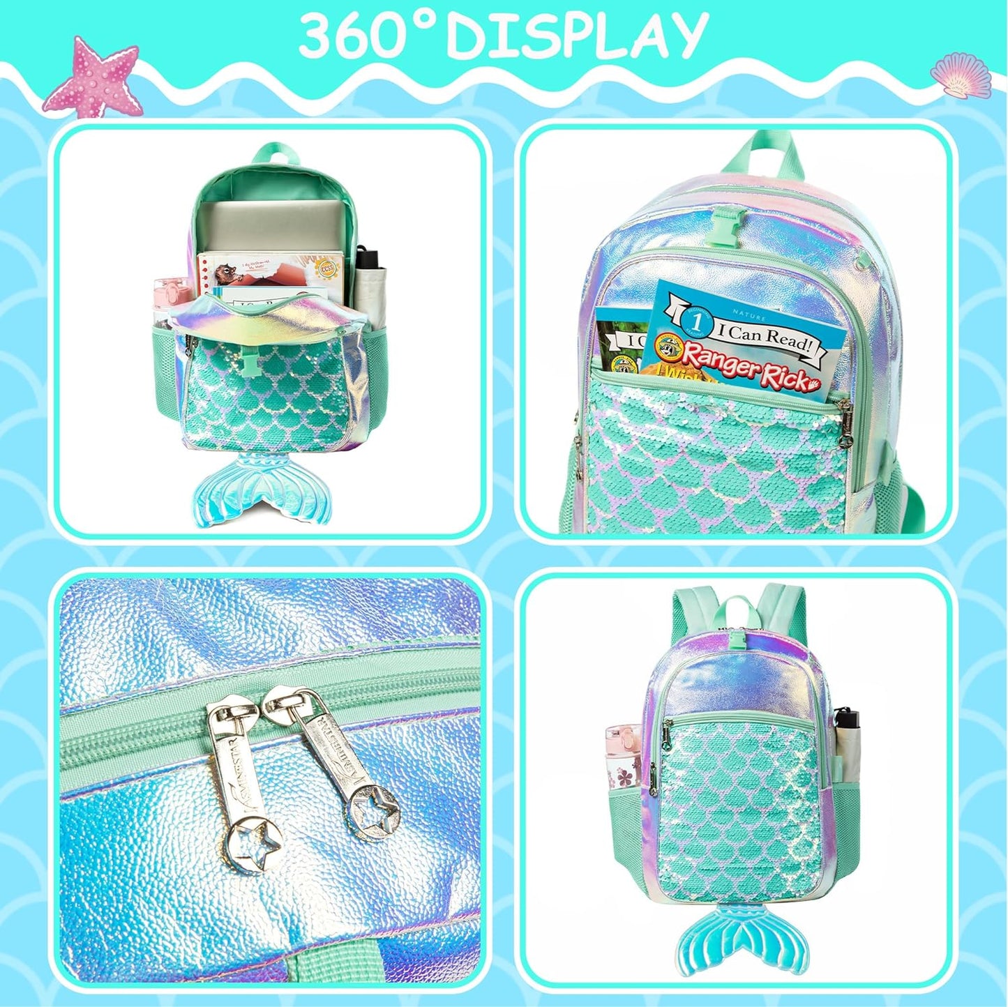 Backpacks for Girls School Backpacks with Lunch Box for Elementary Preschool Students Girls Backpacks Ages 8-10 Kids Travel Backpack 3 in 1 Bookbag Set for Girls