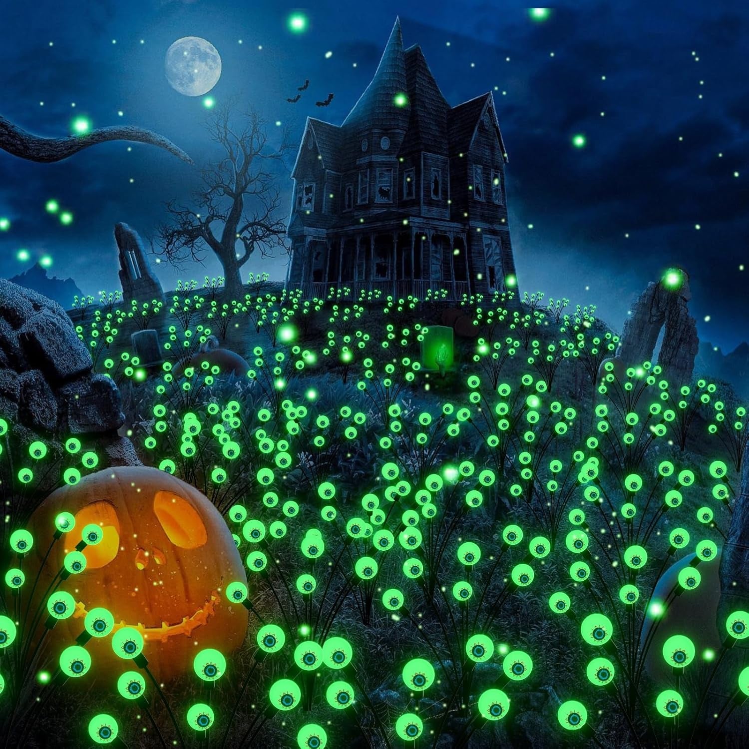 Halloween Decorations Outdoor Solar Scary Eyeball Lights, 2-Pack 16 LED Halloween Decor Solar Garden Lights, Waterproof Halloween Night Light Spooky Pathway Lights for Yard Patio Lawn Party