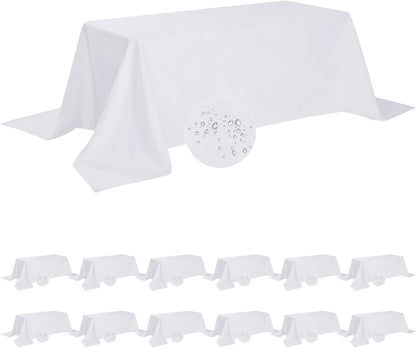 12 Pack Waterproof Rectangle Tablecloth, 90X132 Inch,Stain Resistant and Wrinkle Polyester Table Cloth, Fabric Table Cover for Kitchen Dining, Wedding, Party, Holiday Dinner-White