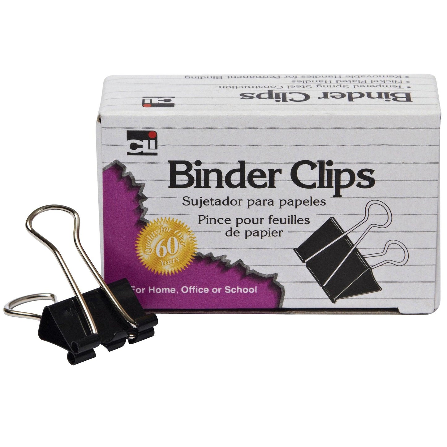 Binder Clips, Large, 1" Capacity, Black/Silver, 12 Per Box, 10 Boxes - Loomini
