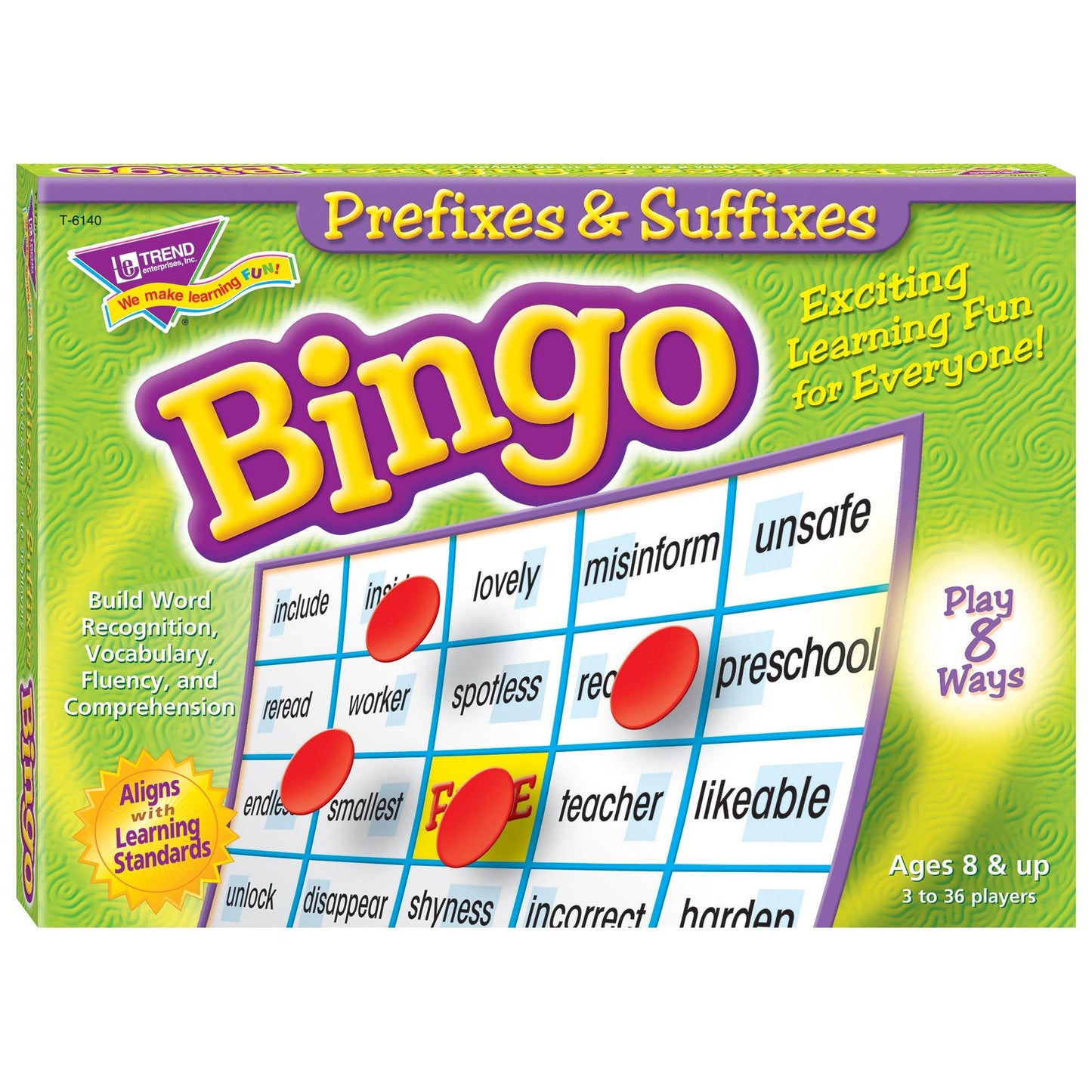 Bingo Game 5-Pack, Colors & Shapes, Alphabet, Rhyming, Numbers, Prefixes & Suffixes - Loomini