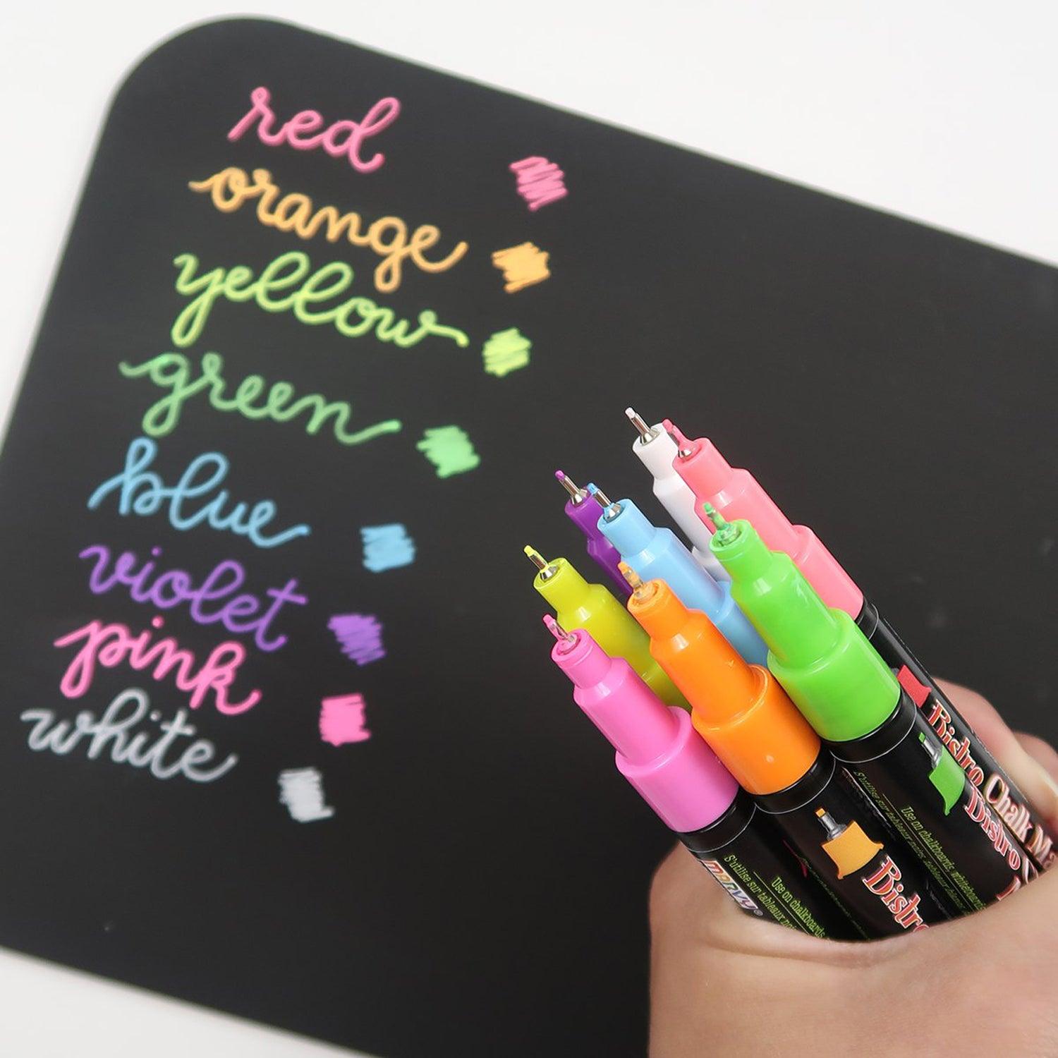 Bistro Chalk Markers, Extra Fine Tip 4-Color Set, Fluorescent Pink, Blue, Green, Yellow, 2 Sets - Loomini