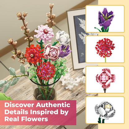 BK03 Spring Bouquet Floral Collection Building Block Set, 1237 Pieces - Loomini