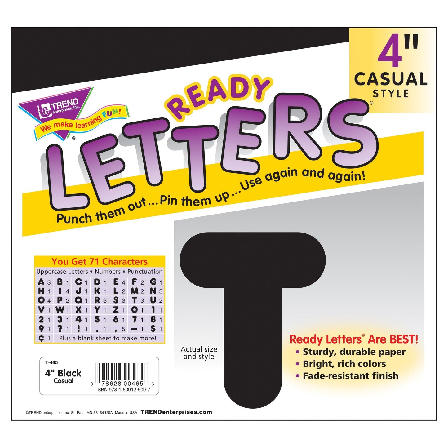 Black 4" Casual Uppercase Ready Letters®, 6 Packs - Loomini