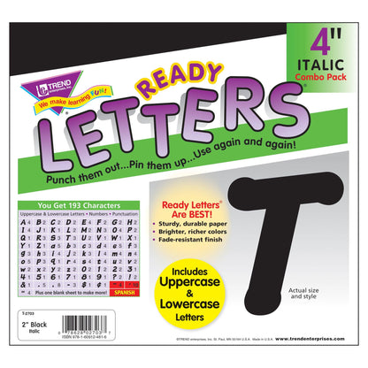 Black 4-Inch Italic Uppercase/Lowercase Combo Pack (EN/SP) Ready Letters®, 193 Per Pack, 3 Packs - Loomini
