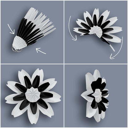 Black and White Paper Flowers, Pack of 4 - Loomini