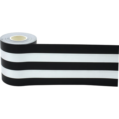 Black & White Stripes Straight Rolled Border Trim, 50 Feet Per Roll, Pack of 3 - Loomini