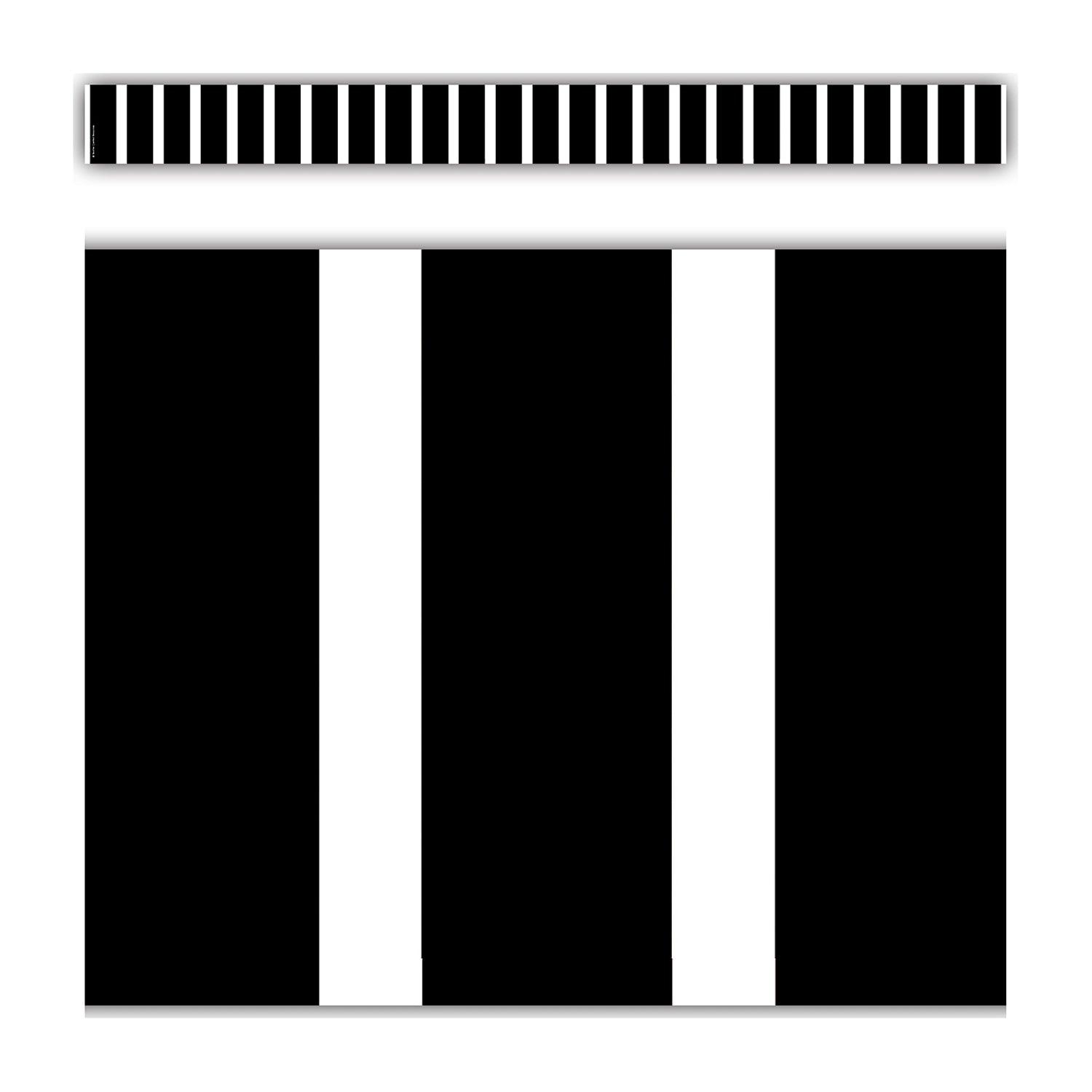 Black and White Vertical Stripes Straight Border Trim, 35 Feet Per Pack, 6 Packs - Loomini