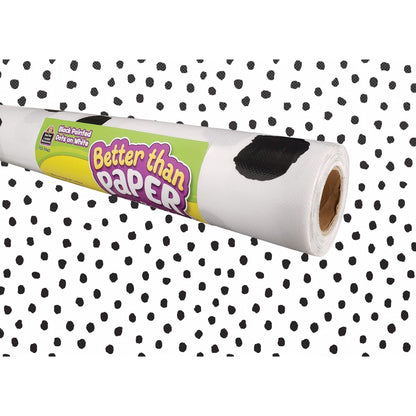 Black Painted Dots on White Better Than Paper Bulletin Board Roll, 4' x 12', Pack of 4 - Loomini