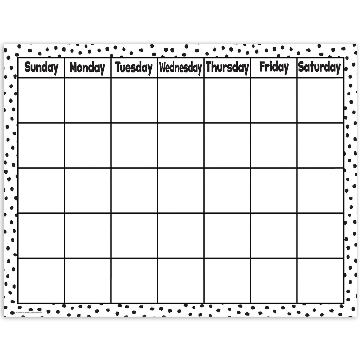 Black Painted Dots on White Calendar Chart, 17" x 22", Pack of 6 - Loomini