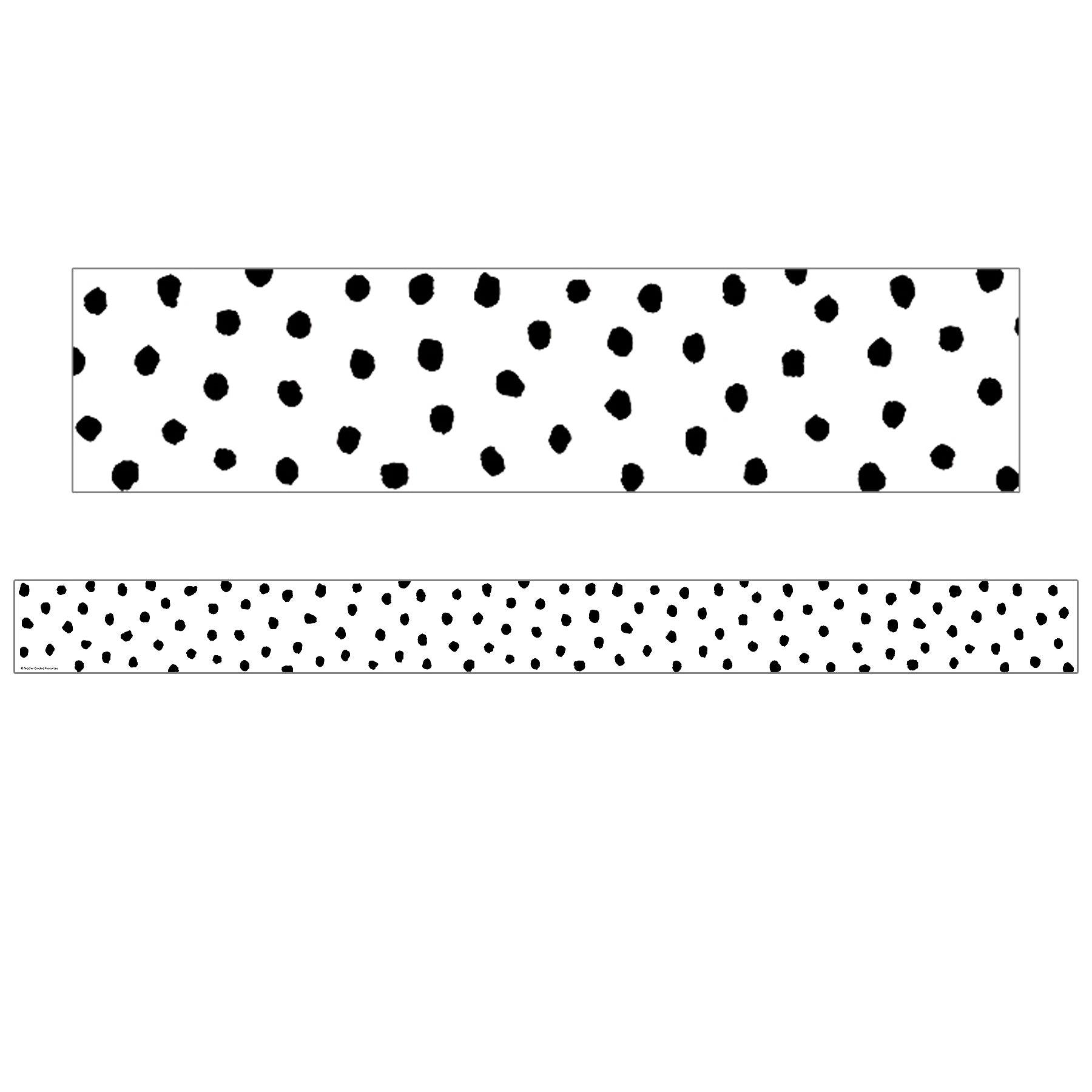 Black Painted Dots on White Straight Border Trim, 35 Feet Per Pack, 6 Packs - Loomini