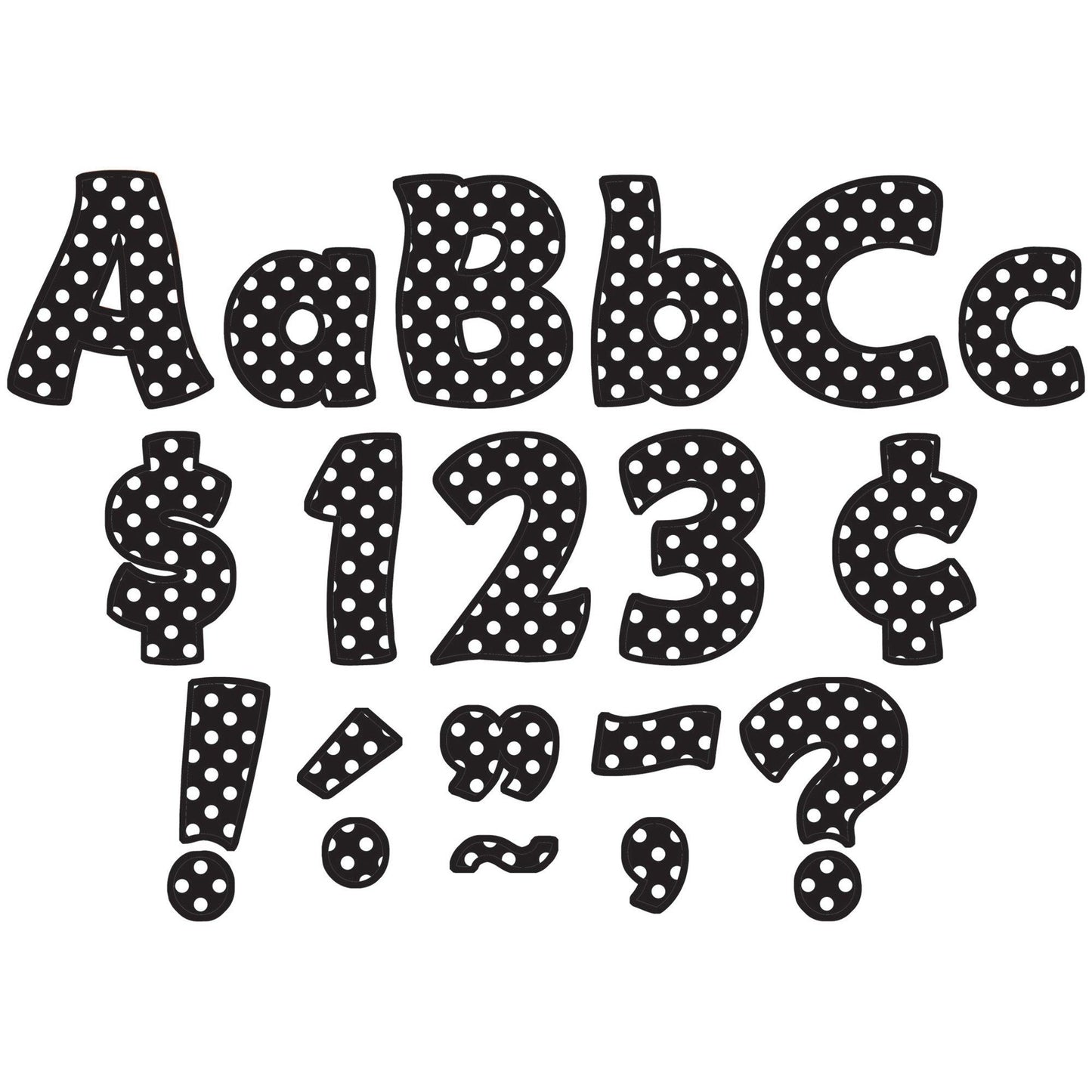 Black Polka Dots Funtastic Font 4" Letters Combo Pack, 208 Pieces Per Pack, 3 Packs - Loomini