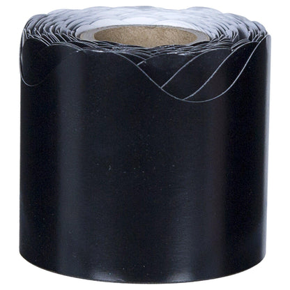 Black Rolled Scalloped Border, 36 Feet Per Roll, 6 Rolls - Loomini