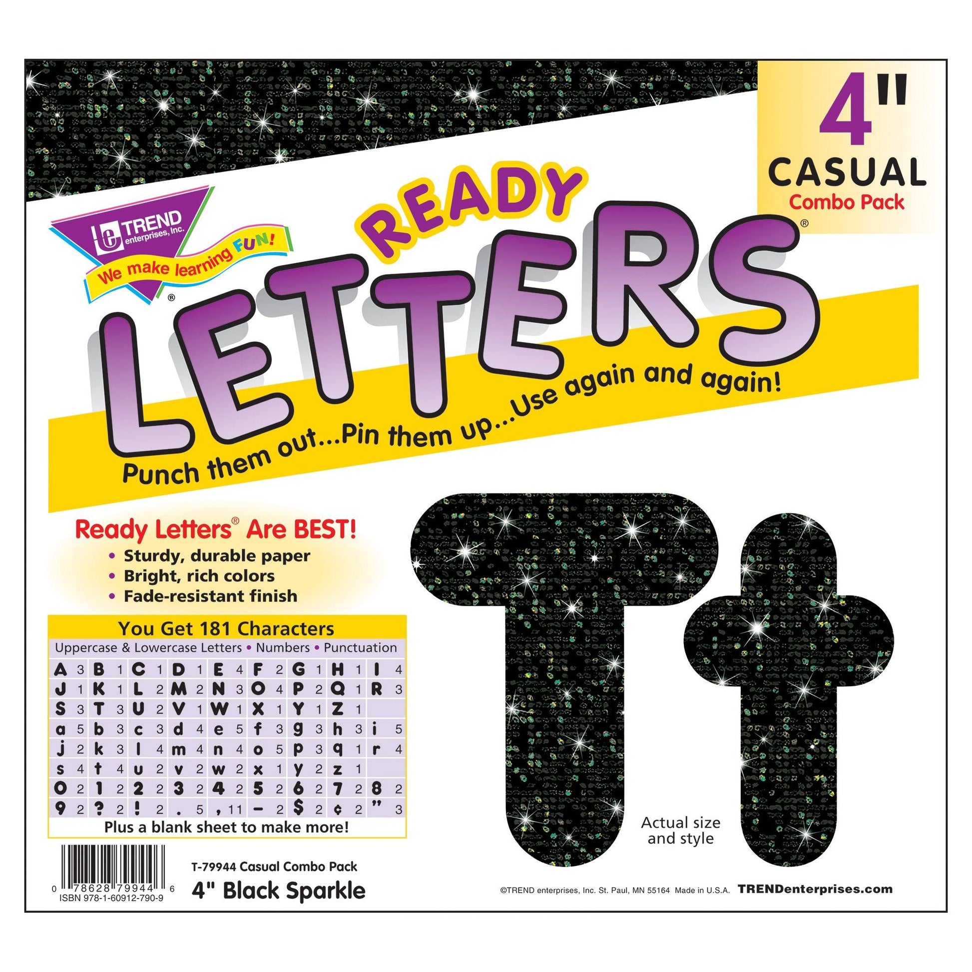 Black Sparkle 4" Casual Combo Ready Letters®, 3 Packs - Loomini