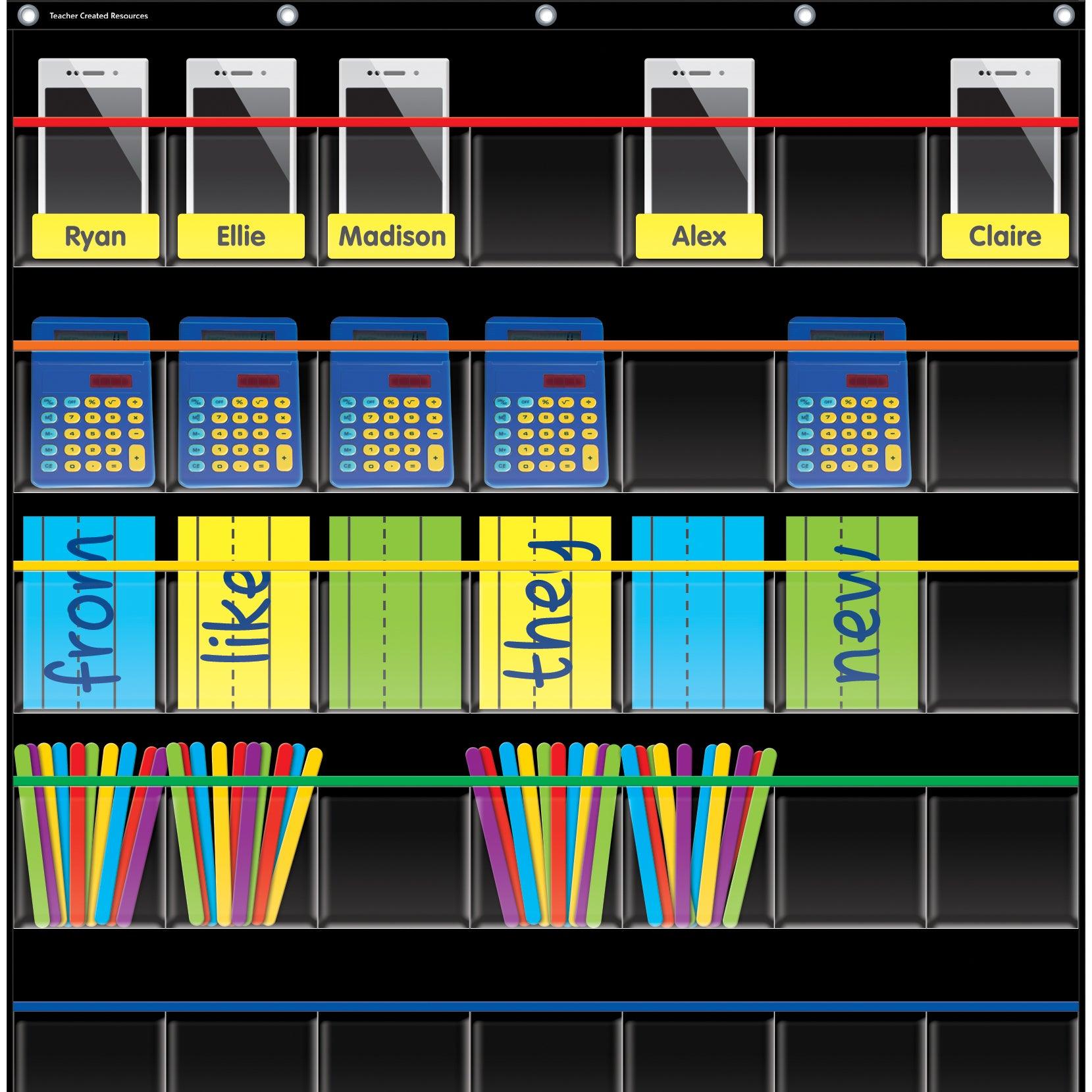 Black Storage Pocket Chart, 35 Pockets, 32.5" x 63.5" - Loomini