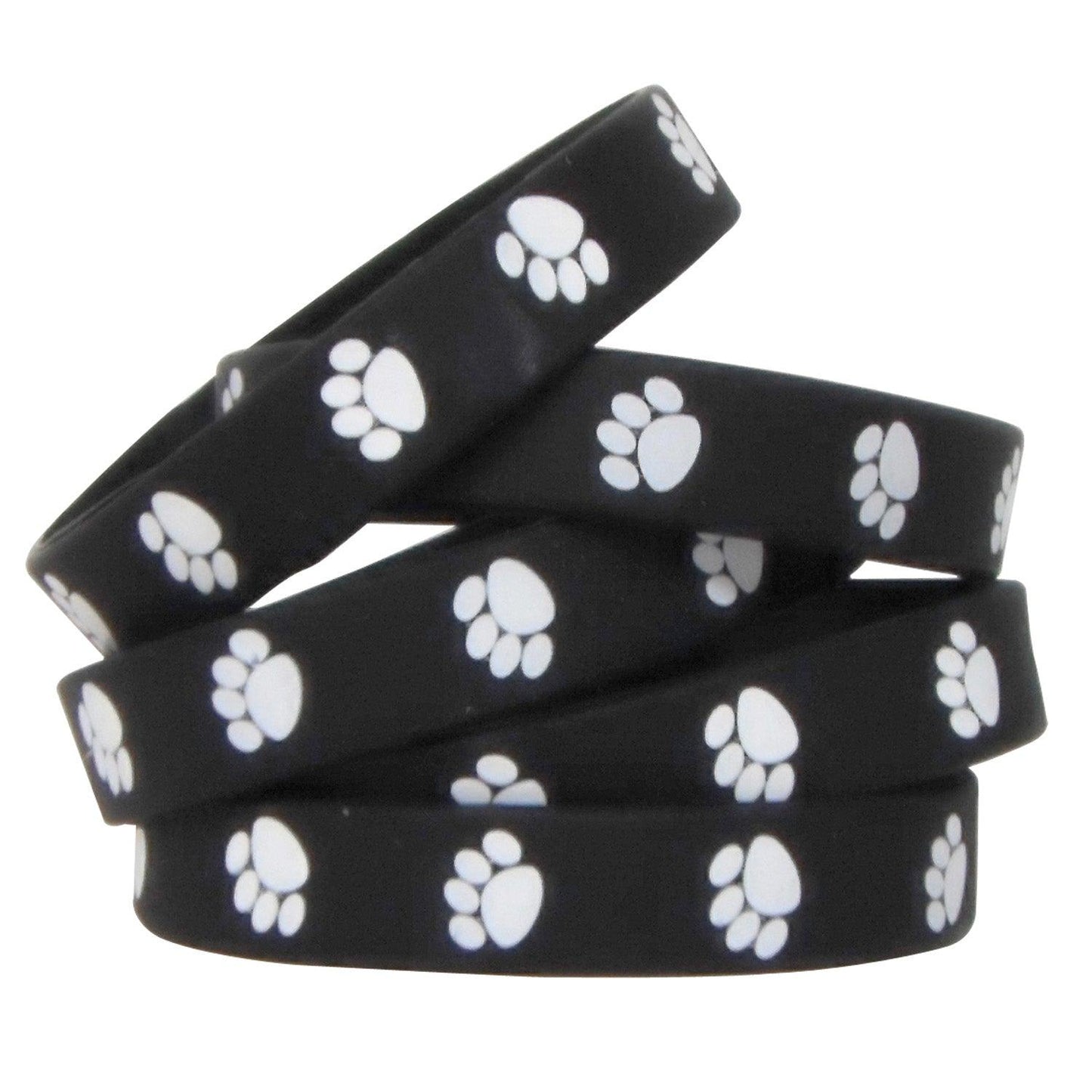 Black with White Paw Prints Wristband Pack, 10 Per Pack, 6 Packs - Loomini