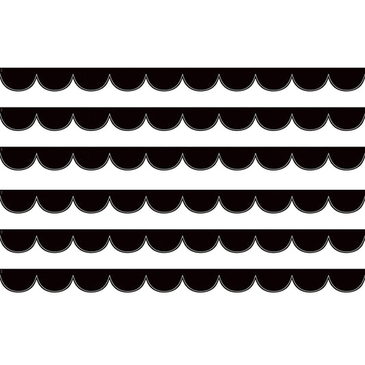 Black with White Scalloped Die-Cut Border Trim, 35 Feet Per Pack, 6 Packs - Loomini