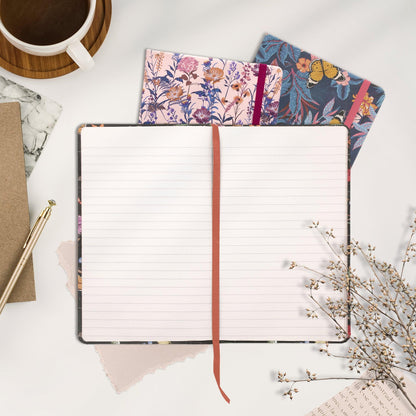 Bloom Softcover Notebook with Pocket - Cream - Pack 3 - Loomini