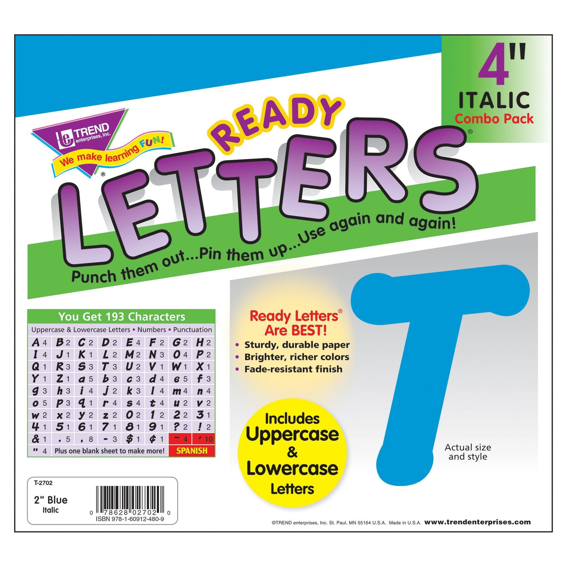 Blue 4" Italic Combo Ready Letters®, 193 Per Pack, 3 Packs - Loomini