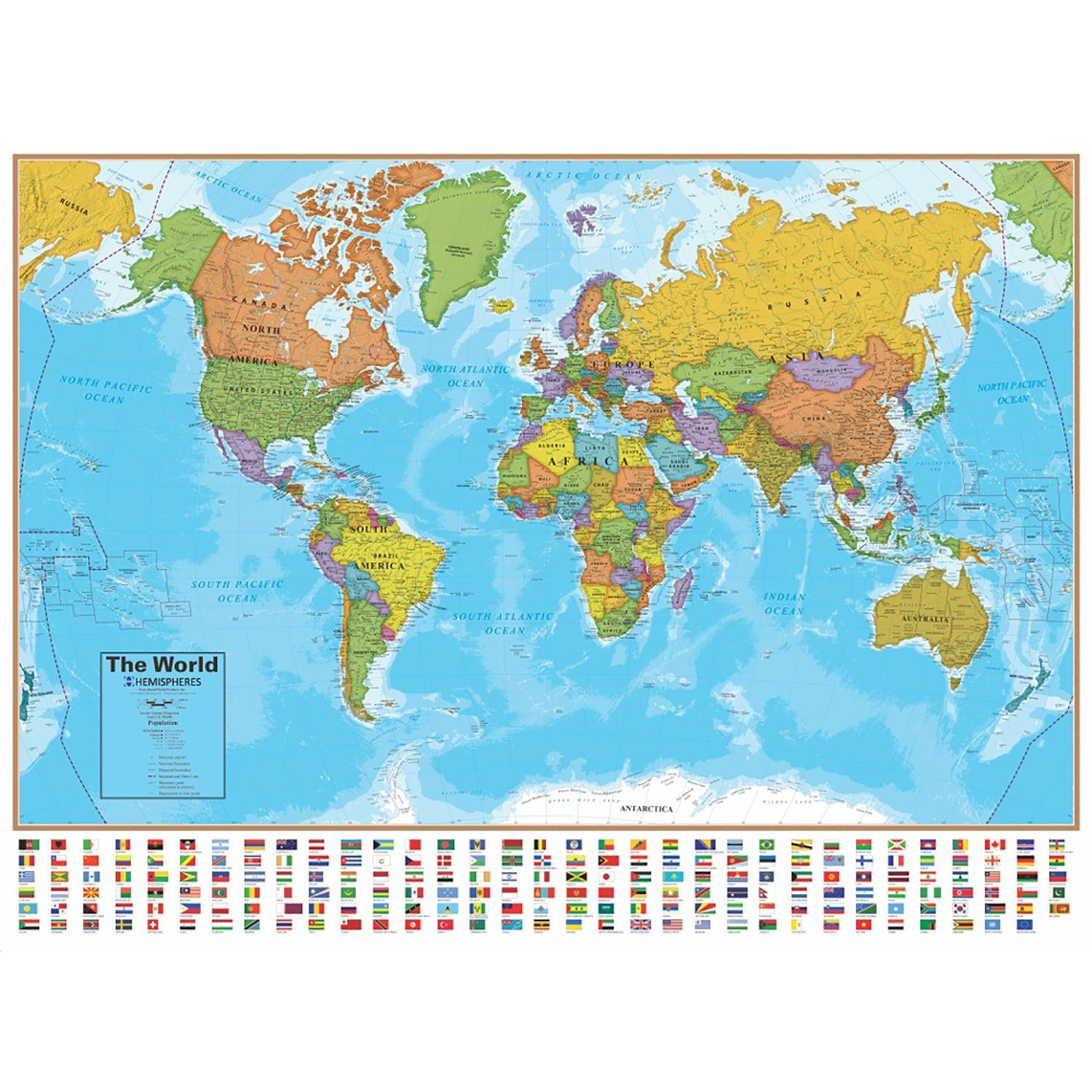 Blue Ocean Series World Laminated Wall Map, 38" x 51" - Loomini
