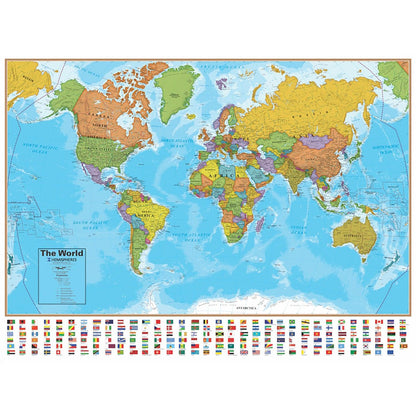 Blue Ocean Series World Laminated Wall Map, 38" x 51" - Loomini