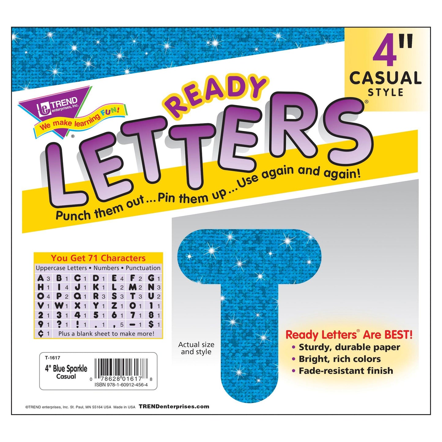 Blue Sparkle 4" Casual Uppercase Ready Letters®, 71 Per Pack, 3 Packs - Loomini