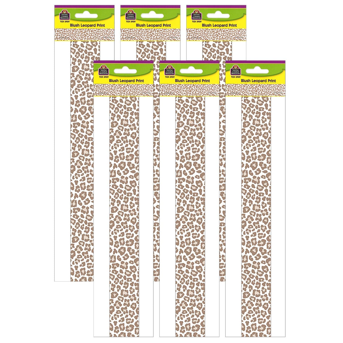 Blush Leopard Print Straight Border Trim, 35 Feet Per Pack, 6 Packs - Loomini