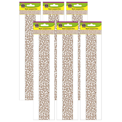 Blush Leopard Print Straight Border Trim, 35 Feet Per Pack, 6 Packs - Loomini