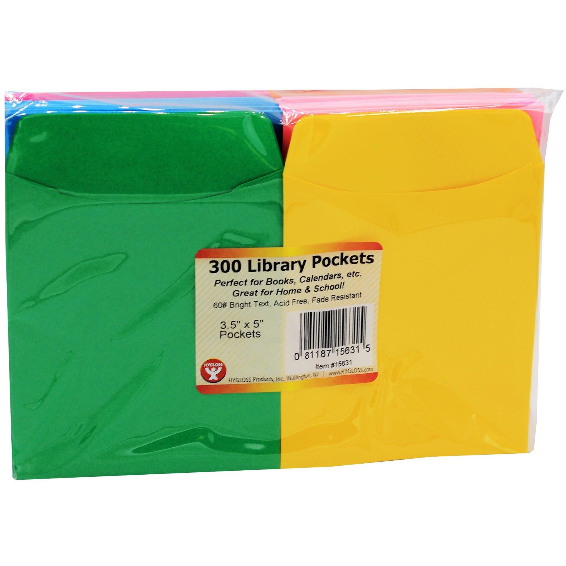 Bright Library Pocket, Assorted Colors, Pack of 300 - Loomini