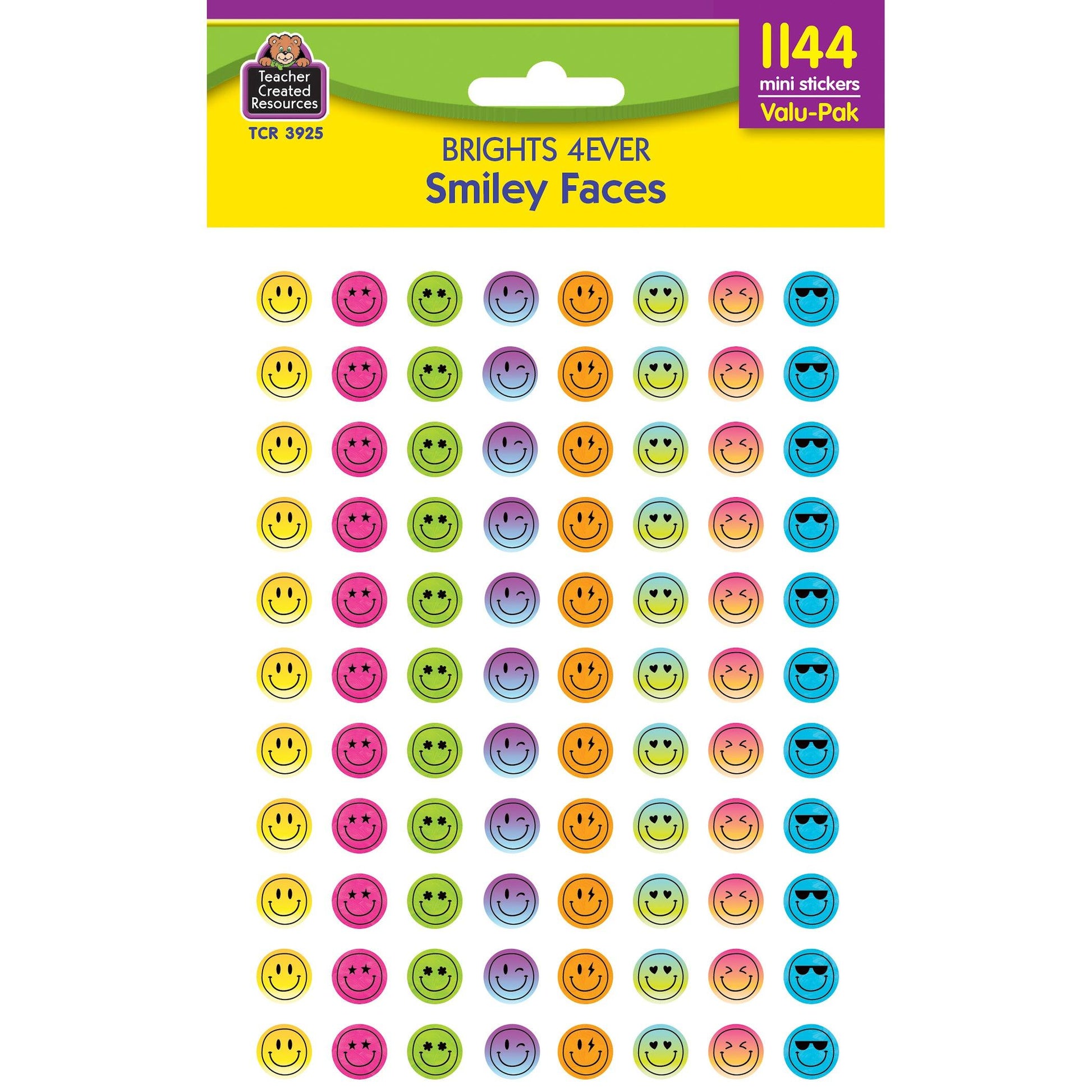 Brights 4Ever Smiley Faces Mini Stickers Valu-Pack, 1144 Per Pack, 6 Packs - Loomini
