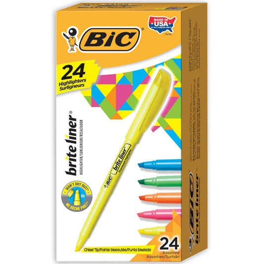 Brite Liner Highlighters Markers, Chisel Tip Super Bright Fluorescent Highlighters Assorted Colors, Won't Dry Out, 24-Count Pack - Loomini