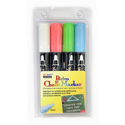 Broad Point Chalk Marker Broad Tip Set 4ED, Fluorescent Colors, 4 Per Pack, 2 Packs - Loomini