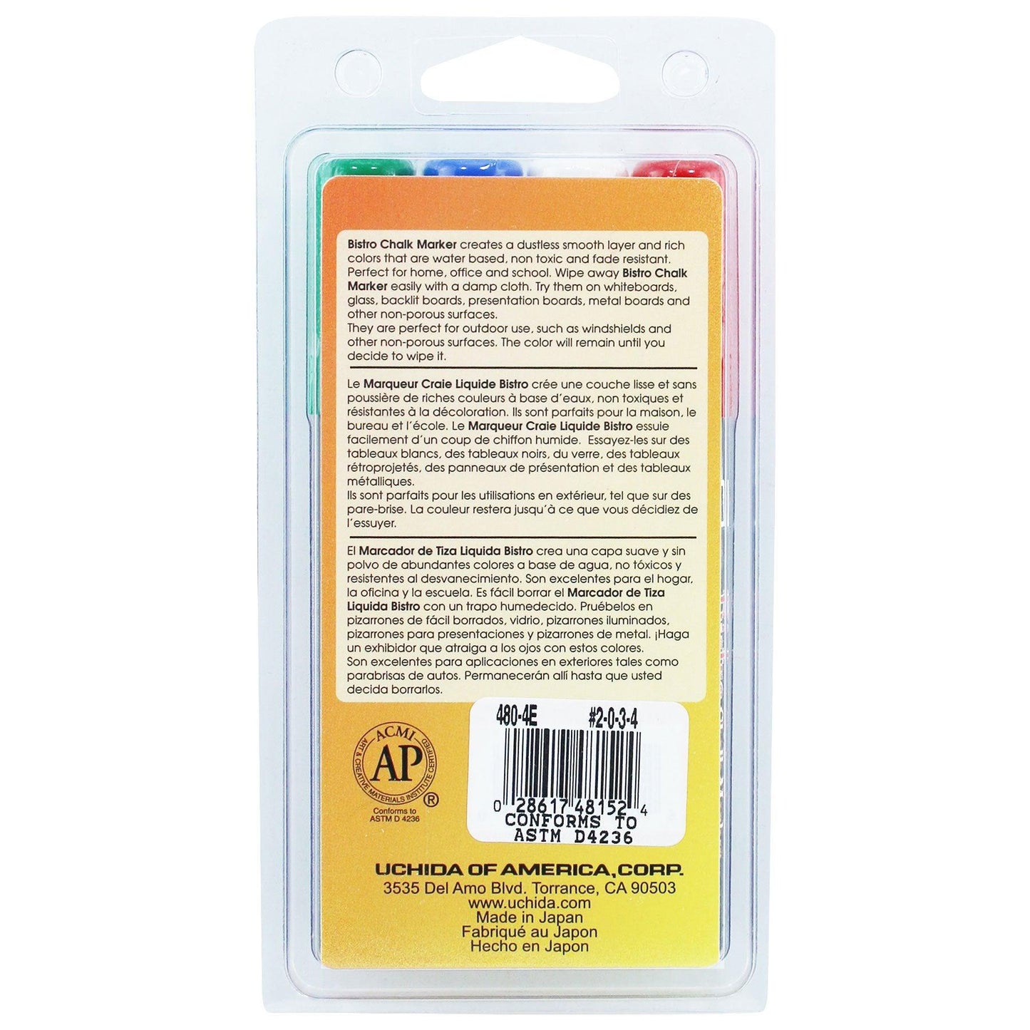 Broad Point Chalk Marker Broad Tip Set 4ED, Fluorescent Colors, 4 Per Pack, 2 Packs - Loomini