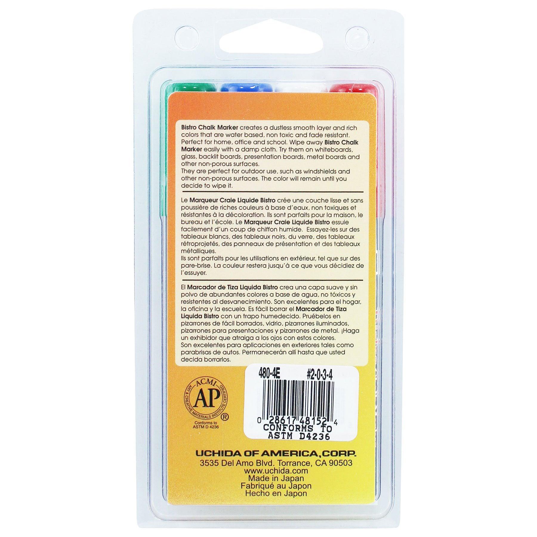 Broad Point Chalk Marker Broad Tip Set 4ED, Fluorescent Colors, 4 Per Pack, 2 Packs - Loomini