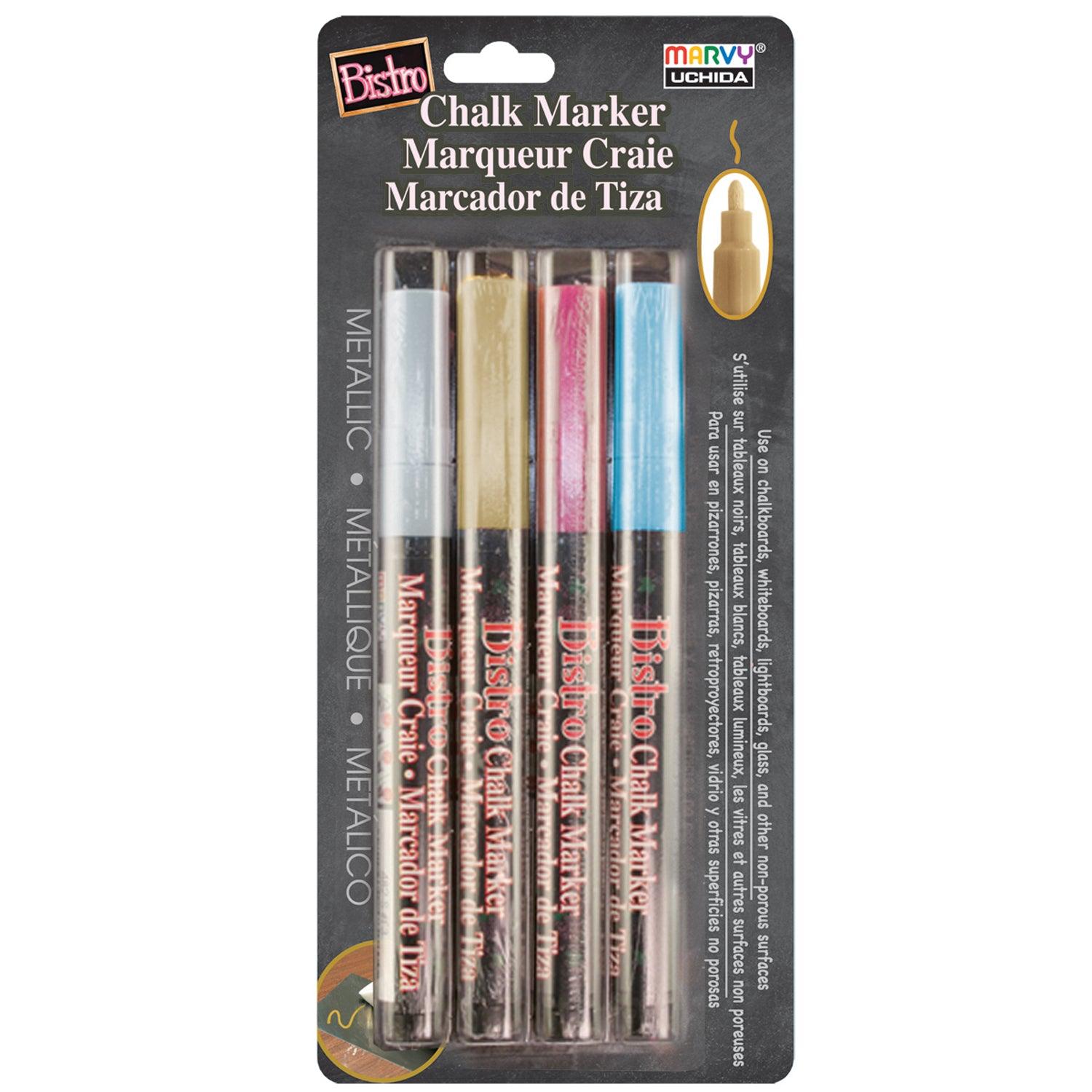 Broad Point Chalk Marker Fine Tip Set 4M, Metallic Colors, 4 Per Pack, 2 Packs - Loomini