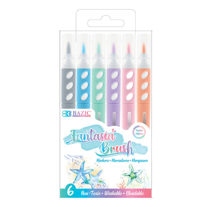 Brush Markers, Pastel Colors, 6 Per Pack, 12 Packs - Loomini