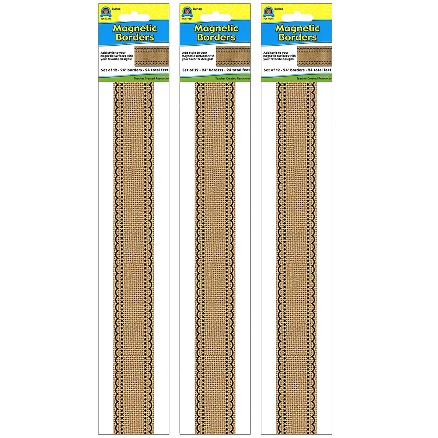 Burlap Design Magnetic Border, 24 Feet Per Pack, 3 Packs - Loomini