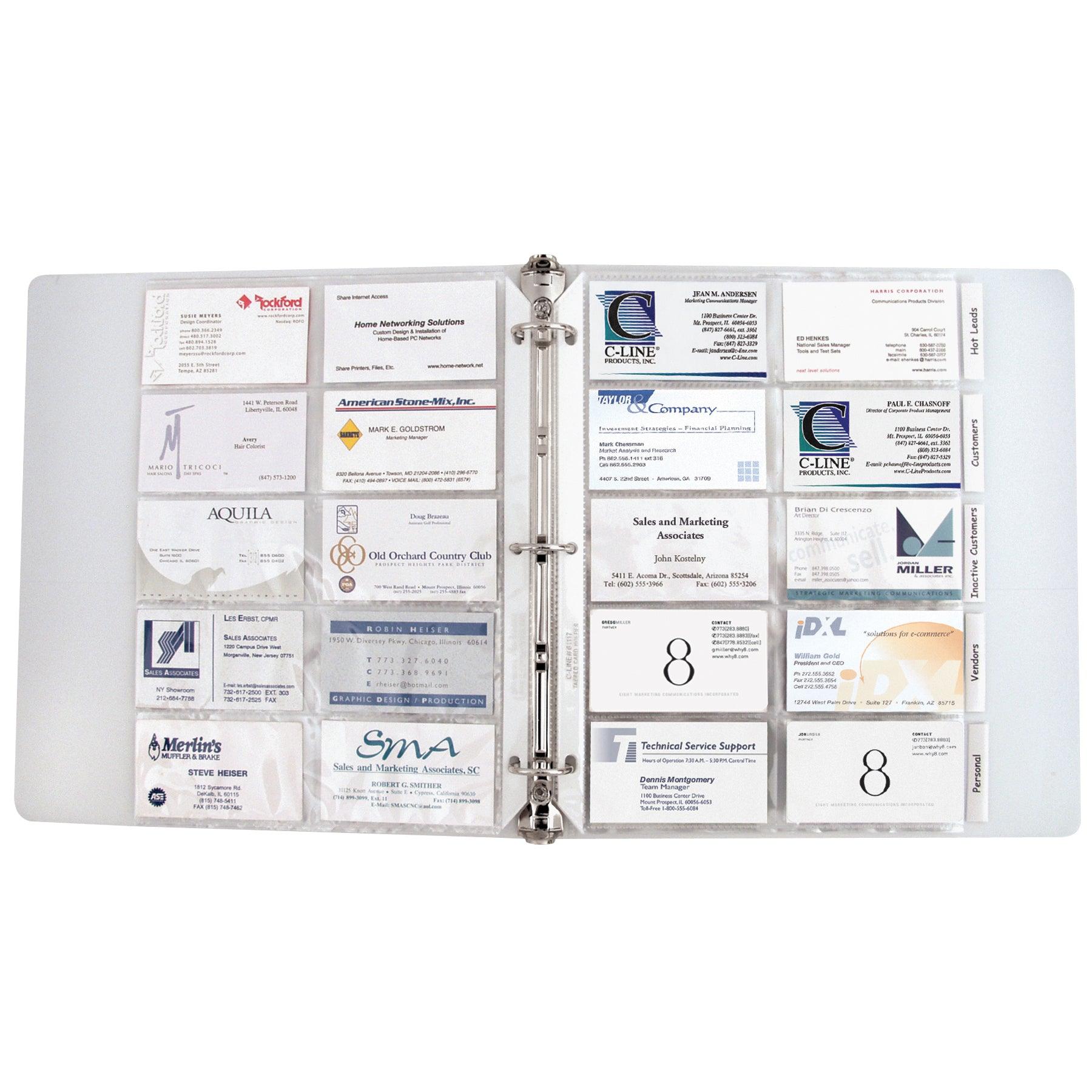 Business Card Holder, Poly with Tabs, Holds 20 Cards/Page, 11" x 8-1/2", 5 Per Pack, 5 Packs - Loomini