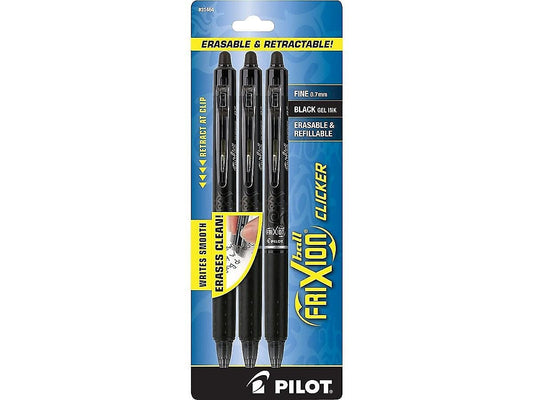 Frixion Clicker Erasable, Refillable & Retractable Gel Ink Pens, Fine Point, Black Ink, 3-Pack (31464)