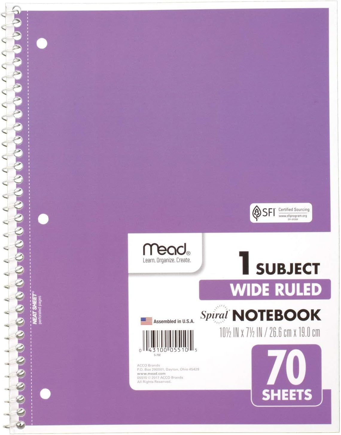 Spiral Notebook, 6 Pack, 1-Subject, Wide Ruled Paper, 7-1/2" X 10-1/2", 70 Sheets per Notebook, Color Will Vary ()